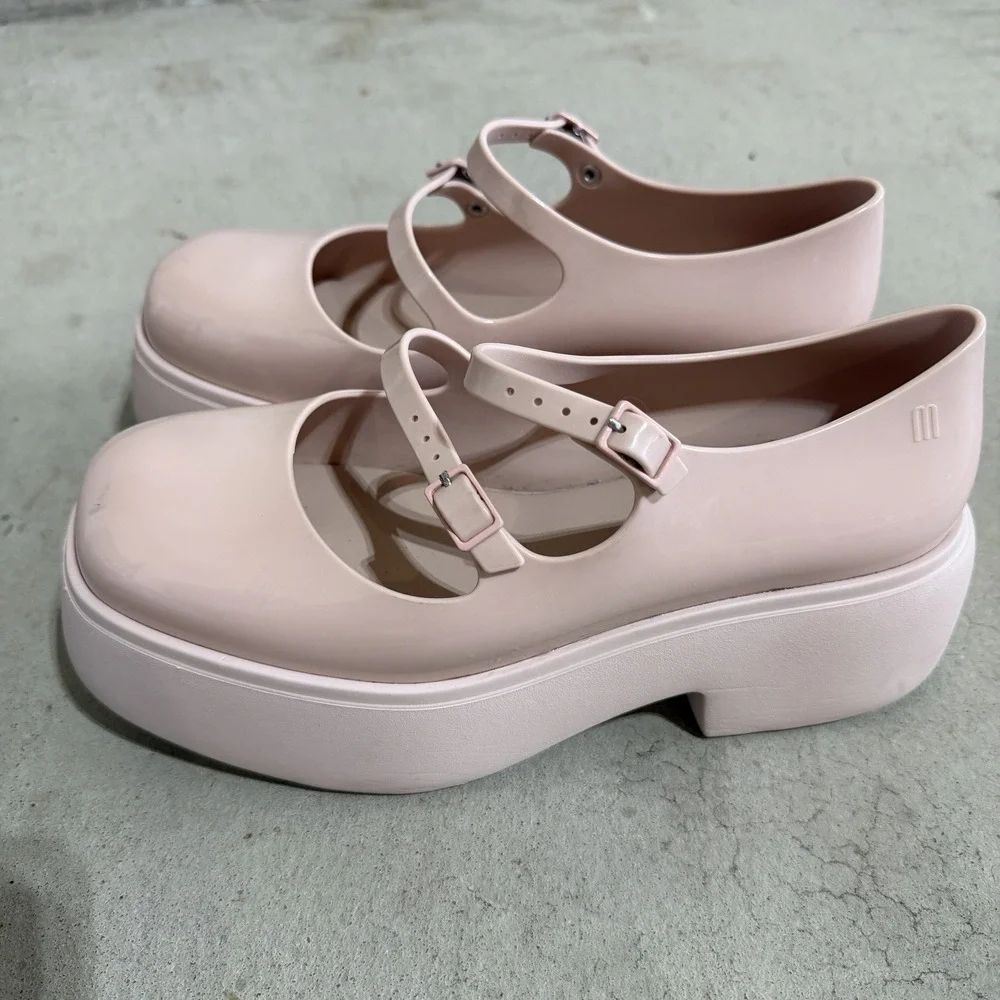 Melissa Farah Pink Platform Mary Jane Double Strap Jelly Shoes Women US 8